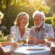 Couple mature célébrant 35 ans de mariage dans un jardin