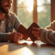 Couple heureux échangeant des cadeaux en cuir personnalisé