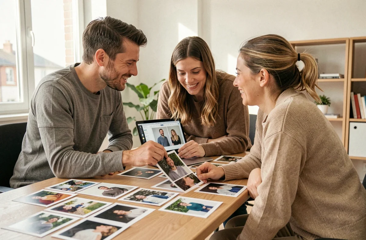 Réunion de présentation de photos entre un photographe et ses clients à La Roche-sur-Yon