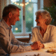 Couple d'âge élégant souriant lors d'un dîner romantique à la maison