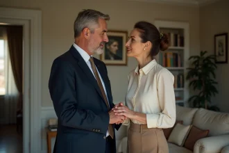 Couple élégant dans un salon calme et sophistiqué