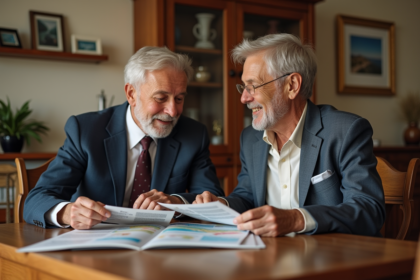 Couple âgé en discussion de voyage pour lune de miel
