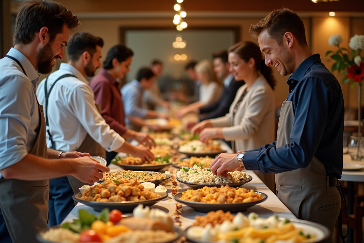Groupe d'invités se servant au buffet lors d'un événement