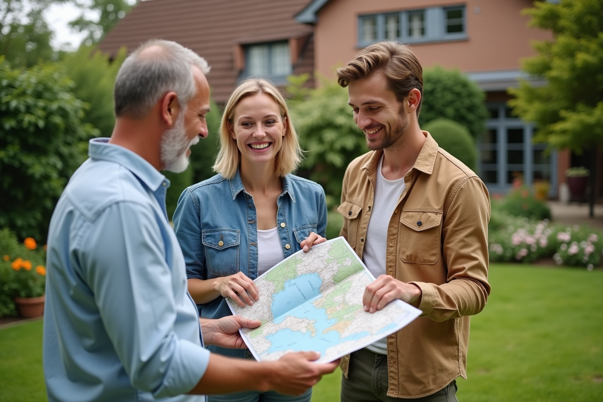 Jeune couple et parents dans un jardin familial