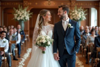 Mariage élégant avec mariée et marié souriants