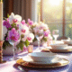Table de mariage avec orchidées blanches et violettes