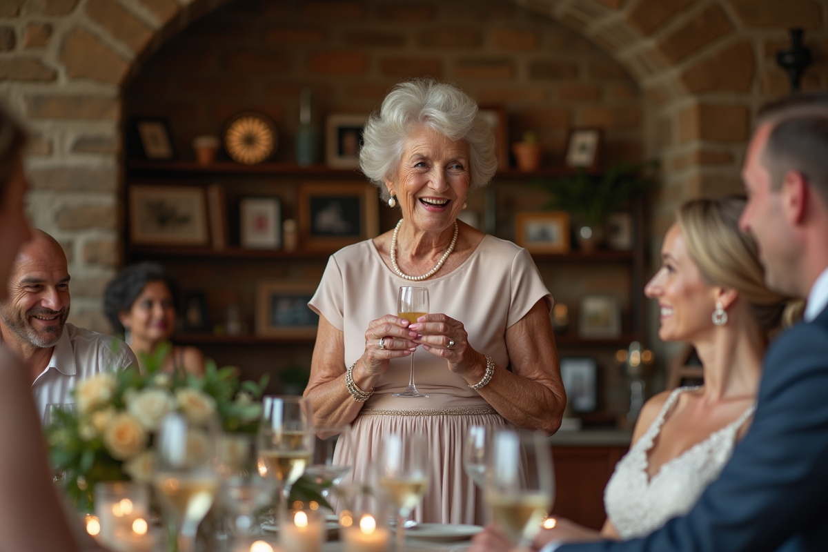 Femme âgée faisant un toast lors d